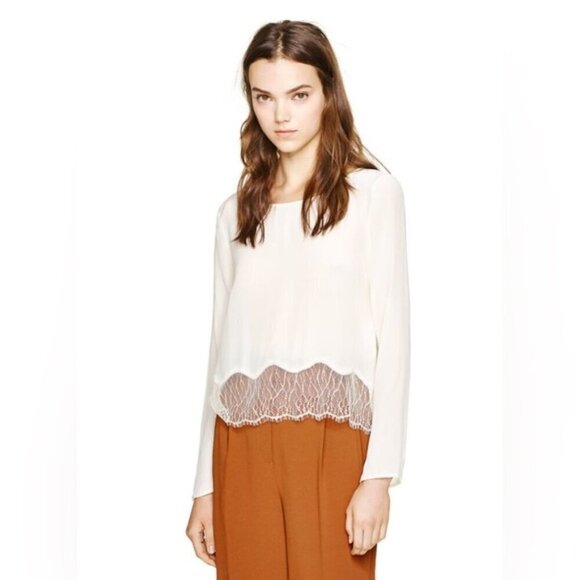 Aritzia Wilfred Desaix Silk lace eyelet Longsleeve flowy black Blouse top XXS - Picture 4 of 7